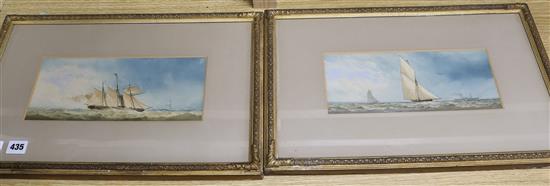 English School c.1900, (possibly by Wyllie?) pair of marine watercolours, a tea clipper and a sailing yacht and steamship at sea, unsig
